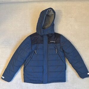 Weatherproof Blue Puffer Jacket with Quilted Insulation and Hood